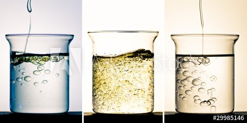 Three glass beakers with Emulsions in them