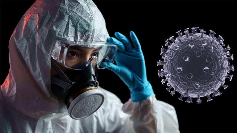 virus examination: Epidemiology homework and assignment help A student in protective gear and gloves examines a virus for epidemiology homework help