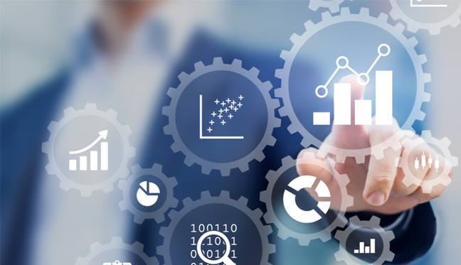 Operation Management Insights: Analyzing Data and Graphs for Business Success A businessman pointing at data and graphs on a screen, illustrating an operation management homework help