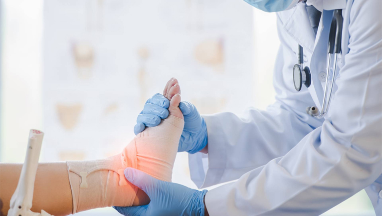 A doctor examines a patient's foot, focusing on orthopedic assessment indicates orthopedics assignment concept Examination of patient's foot by doctor, highlighting Orthopedics Homework Help concept