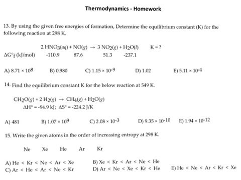 Thermodynamics Worksheet: Assignment Assistance and Study Guide A worksheet on thermodynamics for assignment assistance